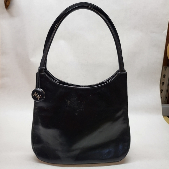 Monsac Handbags - Monsac Black Shiny Smooth Leather Two Handle Magnetic Top Close Purse